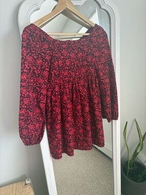 GAP Red and Black Floral Peasant Blouse